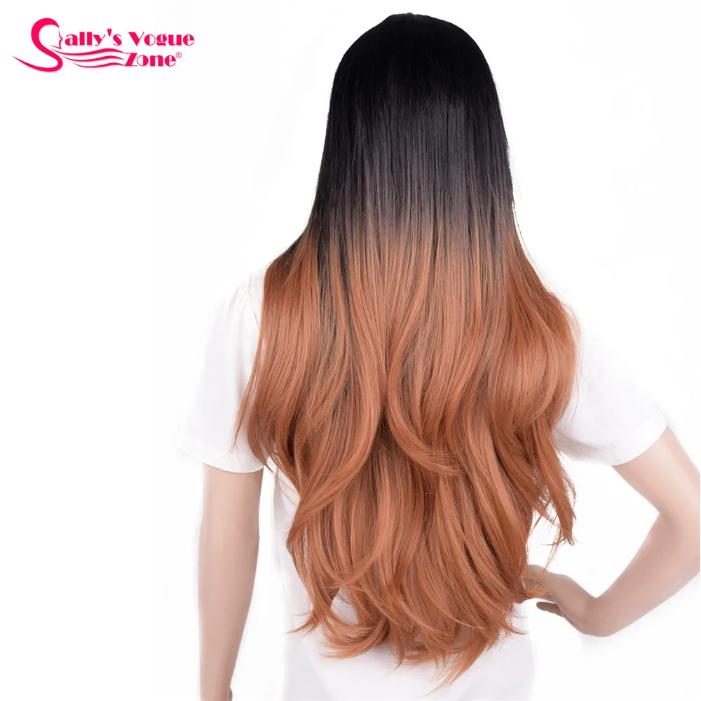 Естественный цвет Sallyhair Ombre черный серебристый серый цвет длинные прямые парики 24 дюймов термостойкие для женщин волосы синтетические парики - Цвет: Естественный цвет