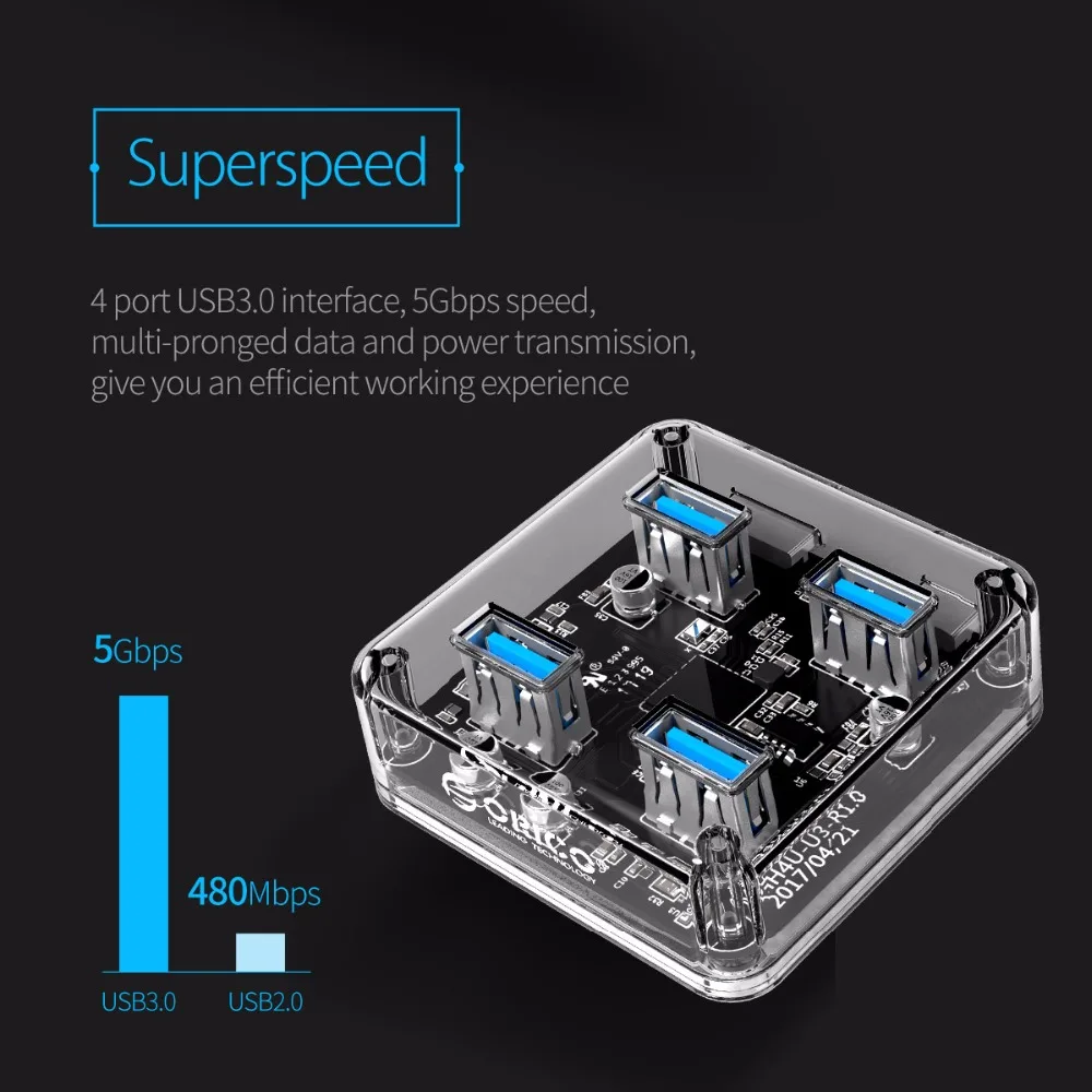 Концентратор ORICO с 4 портами USB 3 0 новый дизайн прозрачный концентратор внешним