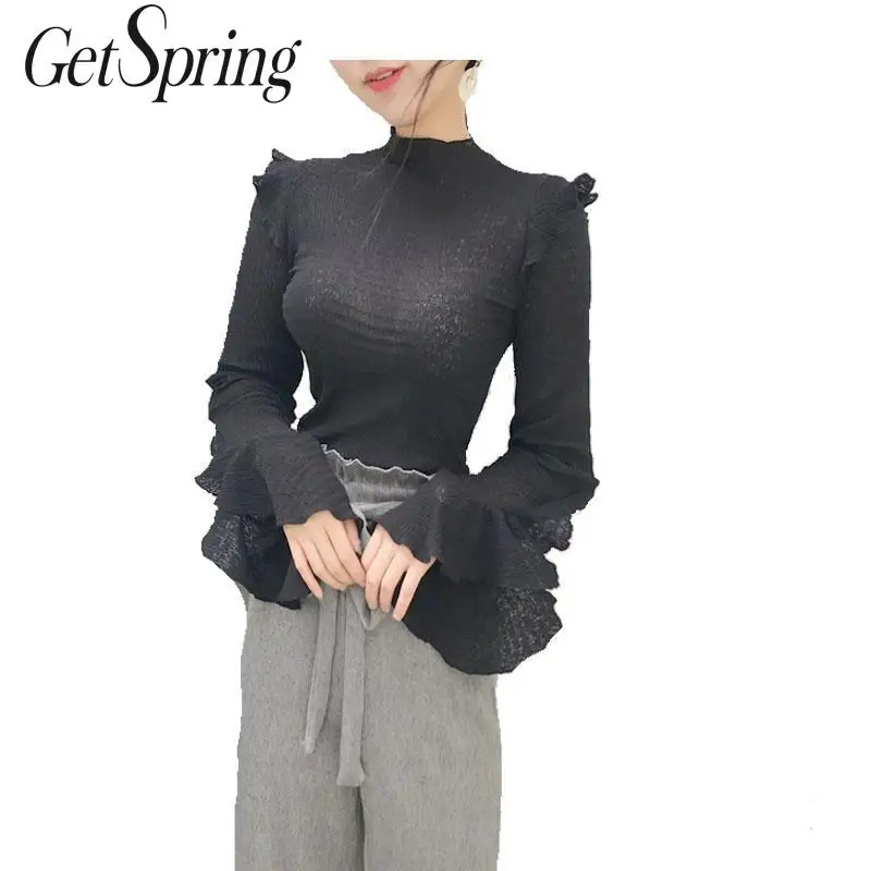 

GetSpring женская футболка винтажная Женская футболка Топы Осенняя рубашка Ретро футболки Сексуальная футболка Лотос с длинным рукавом корейс...