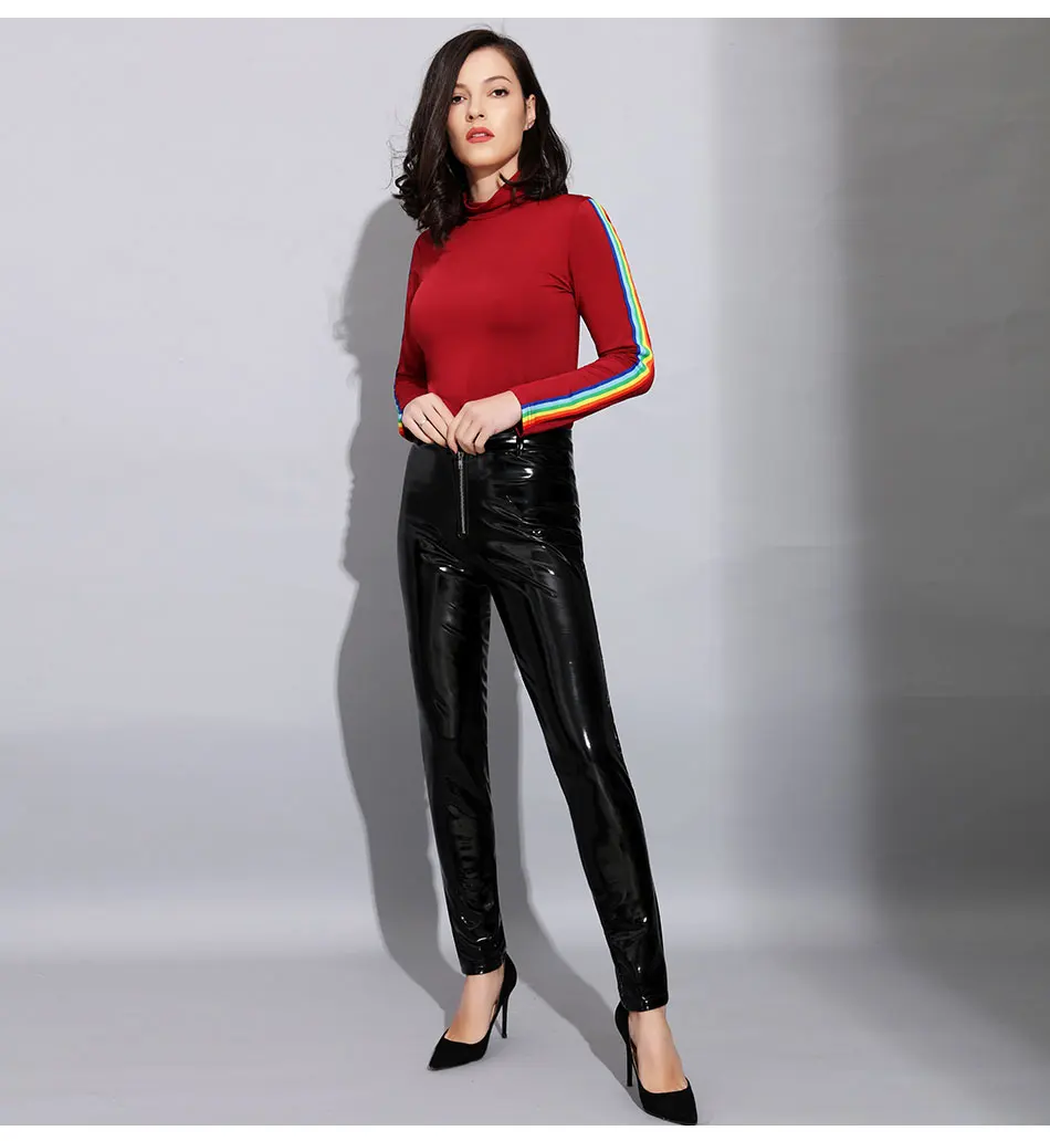 Tataria RainbowTurtleneck женские футболки женские весна с длинным рукавом футболка в полоску уличная Женская мода короткая футболка