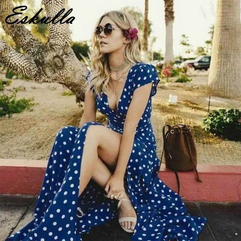 Eskulla 2019 летнее женское длинное платье Красное Белое Платье для пляжа макси