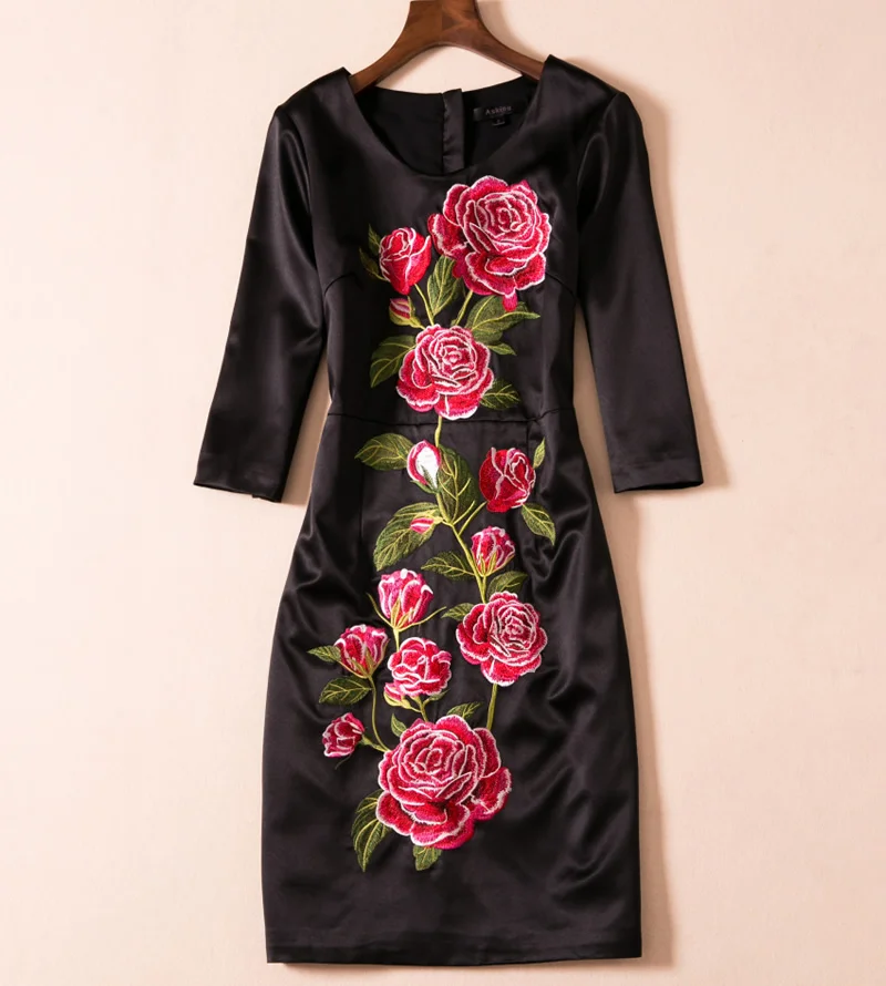 Новое Женское платье с цветочной вышивкой элегантные черные рабочие платья