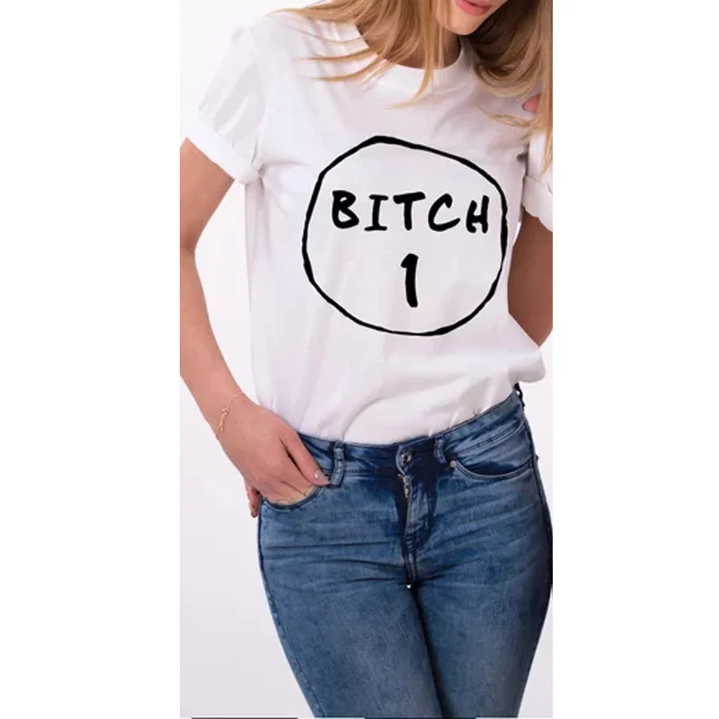 Футболка Bitch 1 Bitch 2 best Friends, женские футболки с коротким рукавом и круглым вырезом для девушек, футболки с рисунком tumblr, хлопковые топы