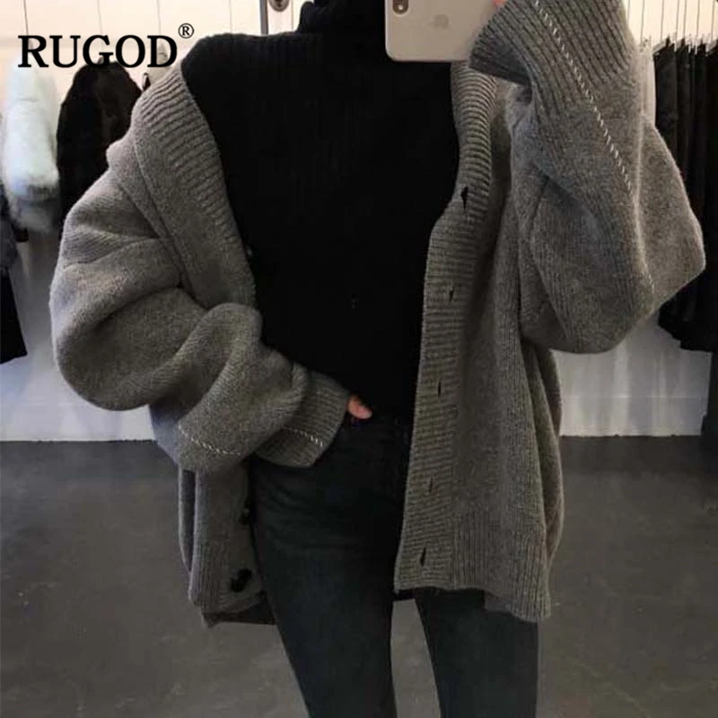 Женский трикотажный кардиган RUGOD плотный свитер с открытым стежком женский