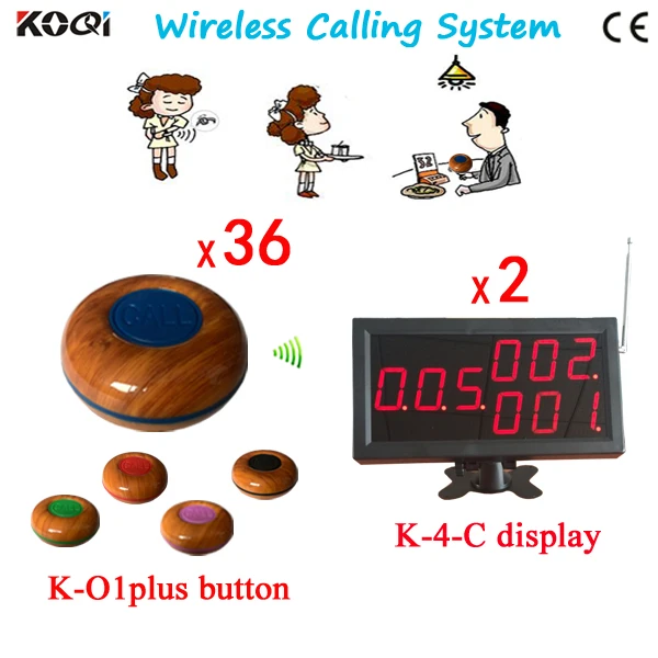 

DHL FREE Shipping, One Set of Wireless Calling System For Waiter Server Paging Service ,36 table Bell and 2 Display Receiver