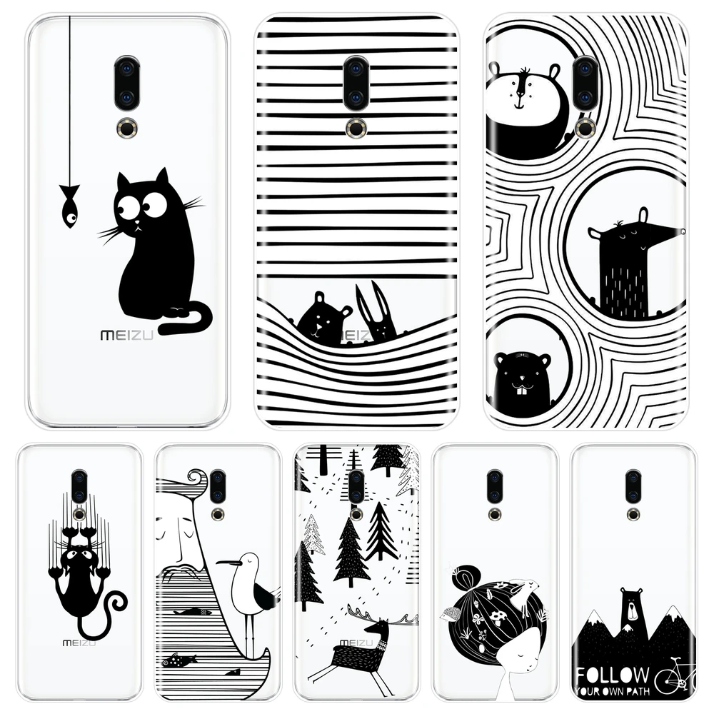 Задняя крышка для Meizu 15 Lite 16 Plus 16th 16x Black кошек собак кроликов мягкий силиконовый