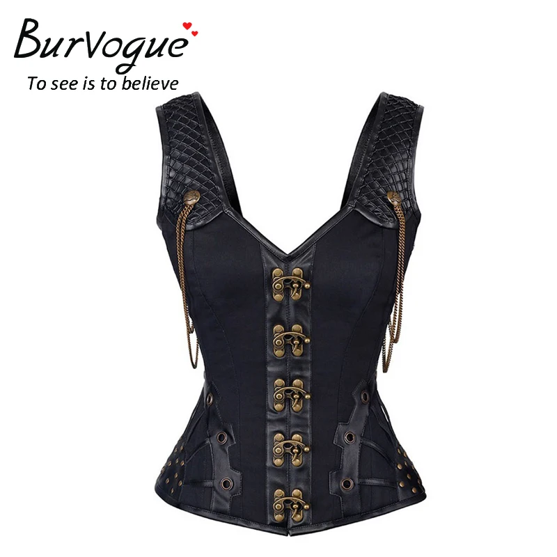 Burvogue стимпанк корсет женский Готический со стальными косточками Пояс Cincher жилет