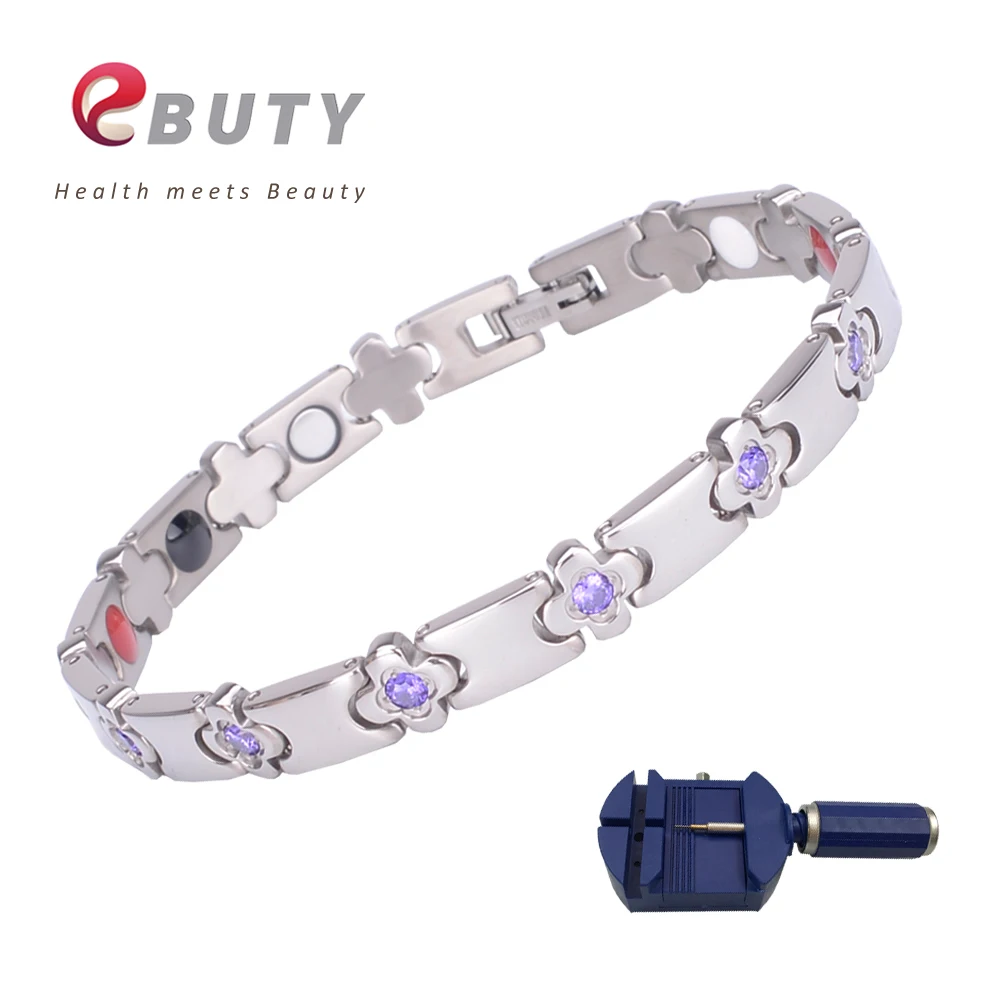 EBUTY CZ Crystal Bracelet Titanium Magnetic ION Healing Bracelets Health FIR Gift Jewelry Bangle for Women with Box