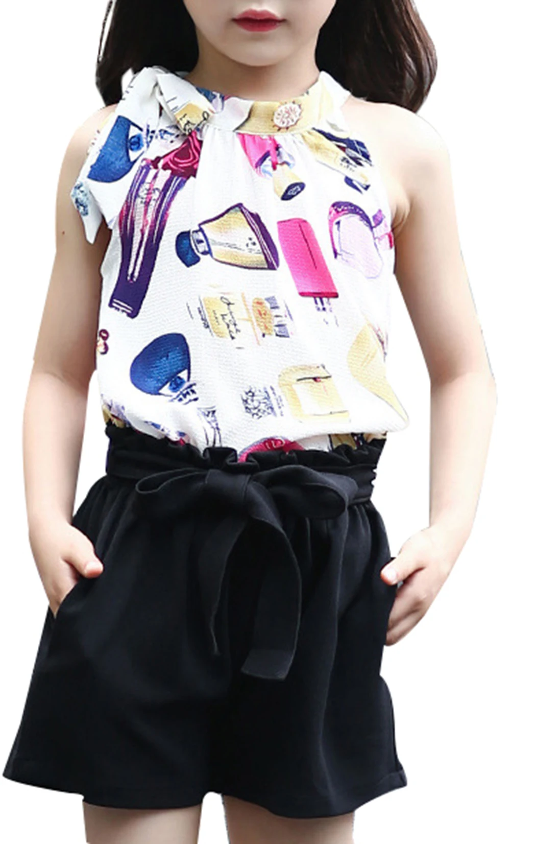 Высокое качество детская мода для девочек без рукавов с круглым вырезом Футболка