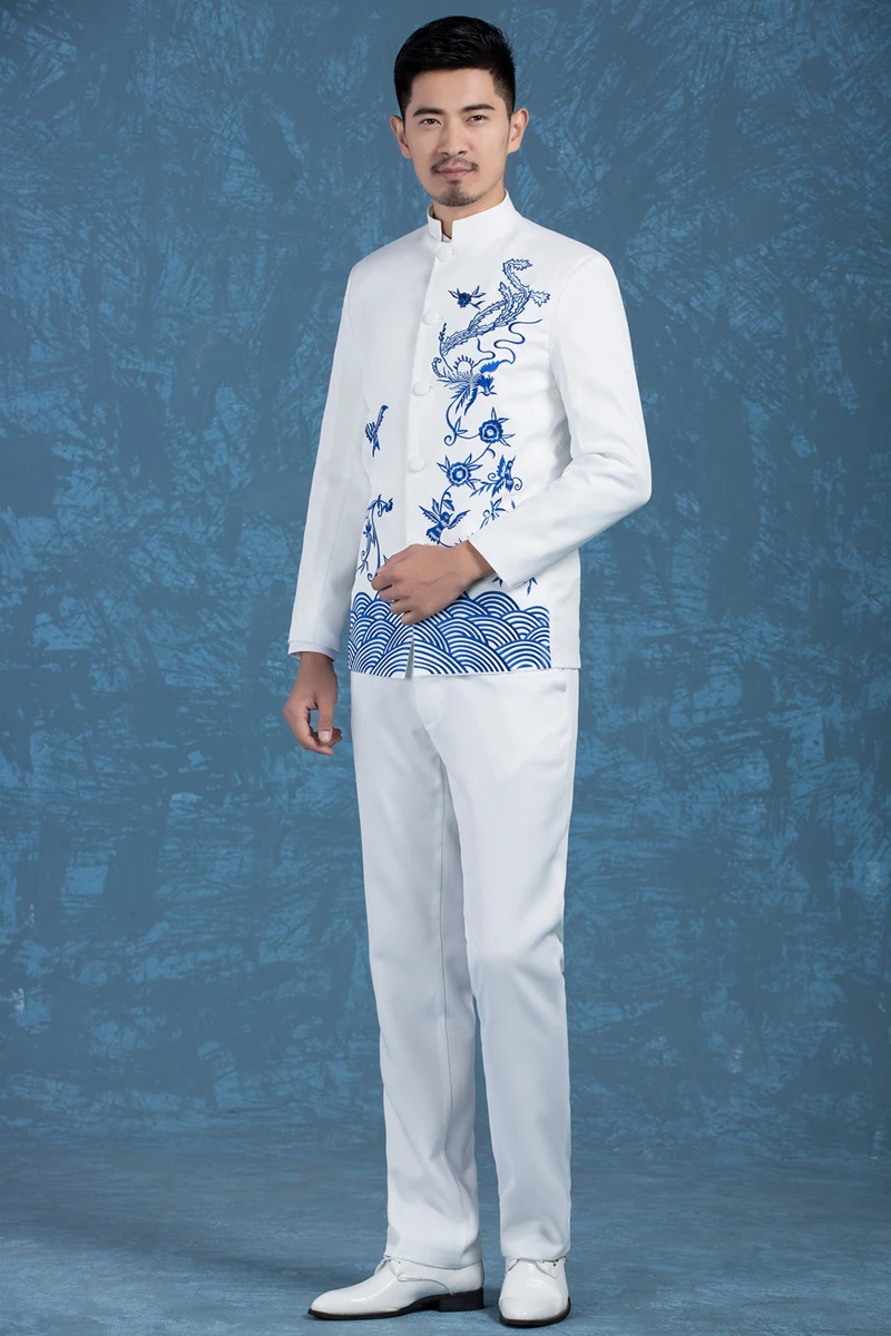 

free shipping plus size 2016 new chinese collar suit wedding suits for men slim show groom dragon Embroidery terno masculino