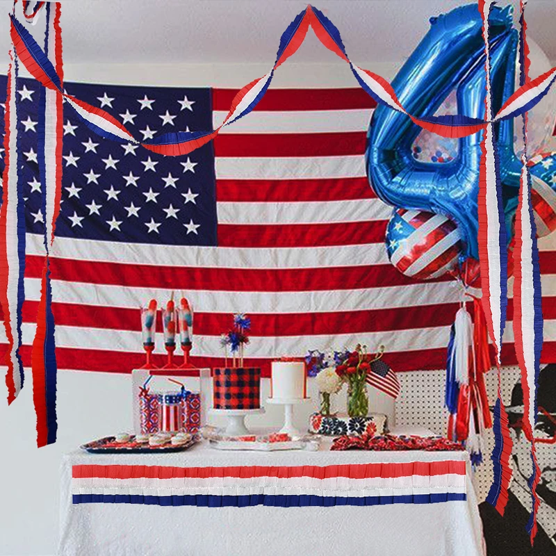 Красная синяя белая Креп бумага растяжки 4 июля США флаг американской вечеринки