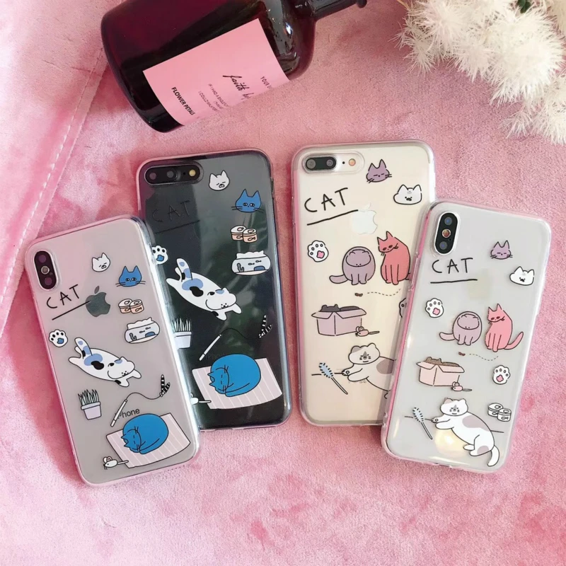 Милый мультяшный рельефный чехол с котом для iPhone 6 6S 7 8 Plus X kawaii чехлы животными
