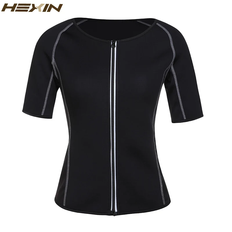 HEXIN, Корректирующее белье для тела, неопрен, сауна, пот, женское Спортивное Корректирующее белье, светоотражающая молния, дышащий Топ для похудения