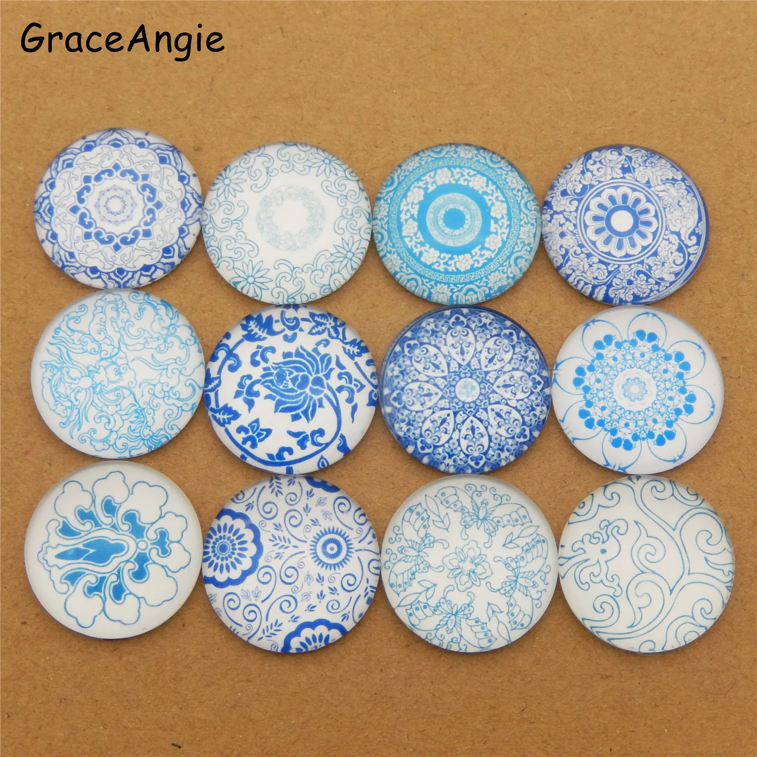 Микс синий цветок стиль плоская задняя Смола Кабошоны Камея стекло Flatback для