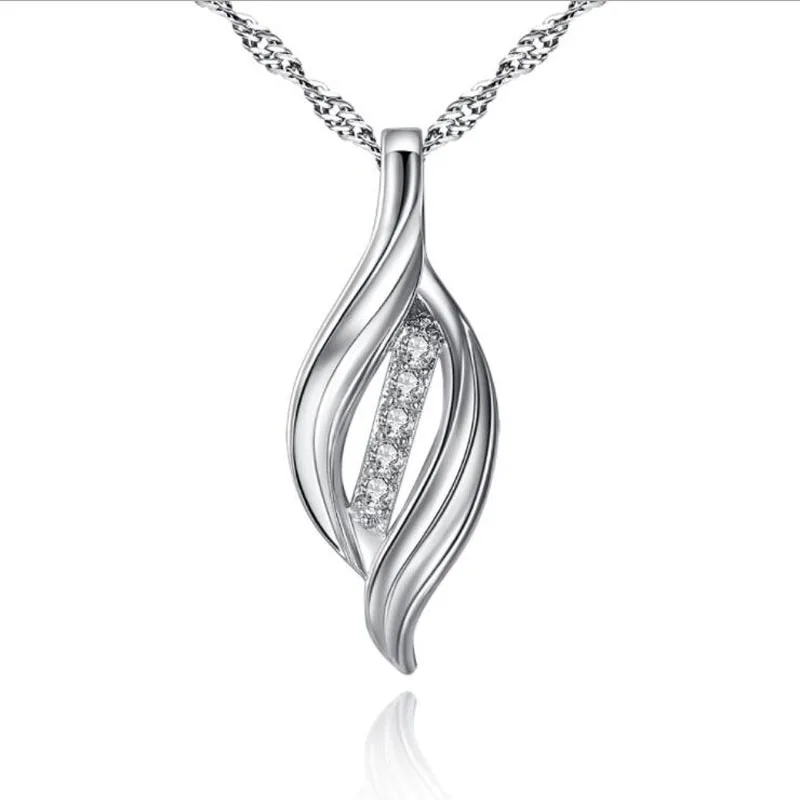 

KOFSAC New Fashion Sterling Silver 925 Chain Necklaces for Women Shiny Crystal CZ Willow Leaf Pendant Necklace Fine Jewelry Gift