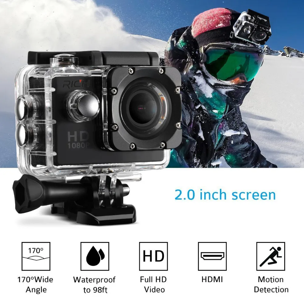 Спортивная Экшн камера RICH D9 Водонепроницаемая мини 1080P HD 8 Мп Wi Fi|Экшн-камеры| |