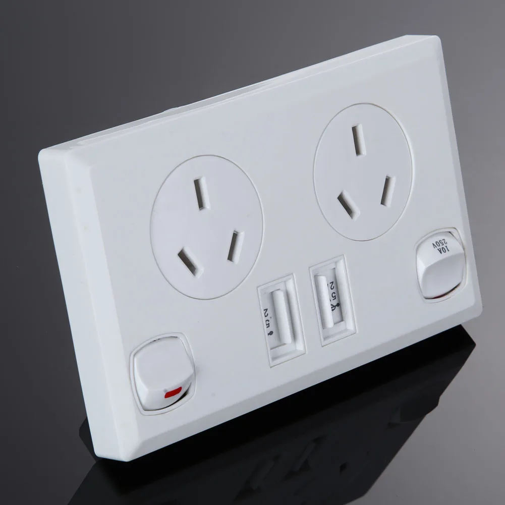 USB настенная розетка переменного тока, 250 В, 10 А, двойная USB розетка, штепсельная вилка стандарта Австралии, розетка, 2 переключателя, настенное зарядное устройство, домашняя панель зарядного устройства