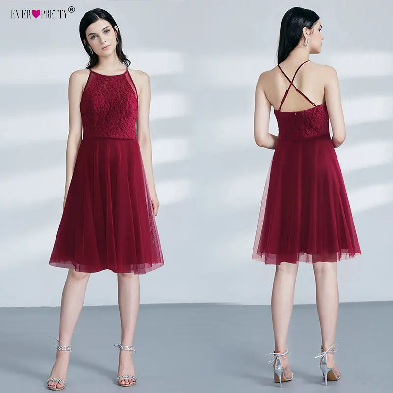 Короткие платья Ever Pretty бордового цвета для подружки невесты длиной до колена