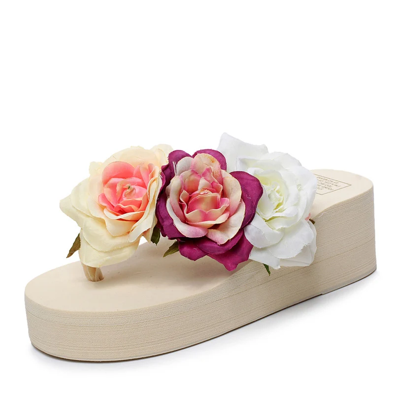 Женские пляжные шлепанцы на плоской подошве с цветком камелии большие размеры