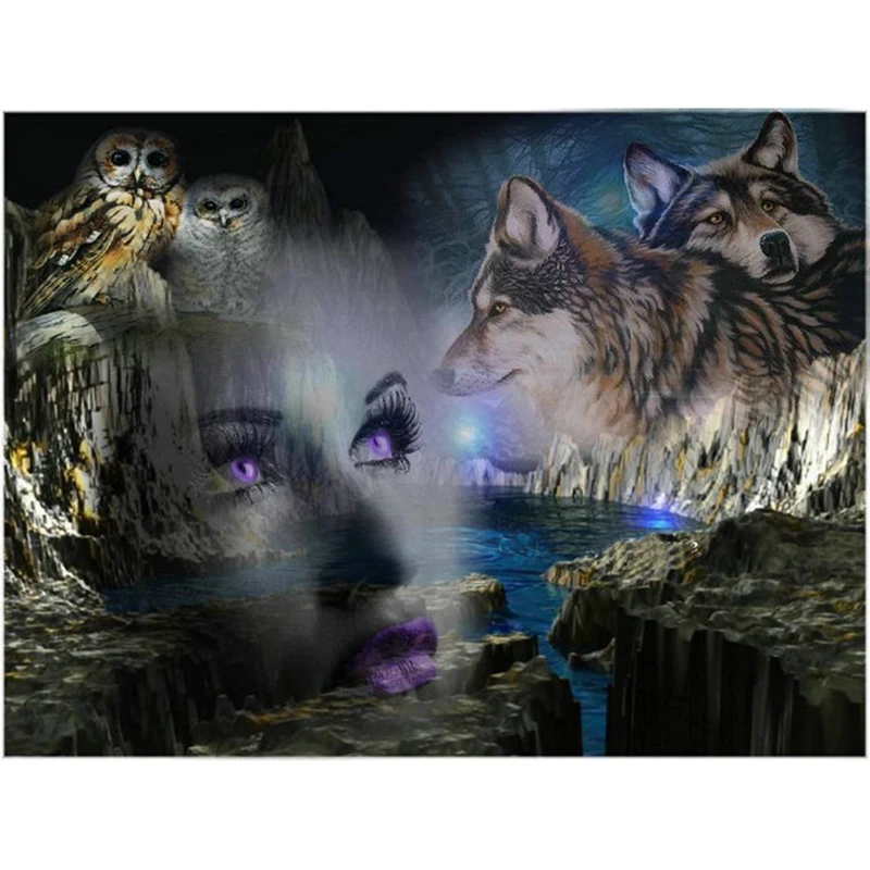 NEW 3D DIY Diamond Painting Cross Stitch Girl And The Wolf Crystal Needlework Embroidery Full Decorative RT1348 | Дом и сад
