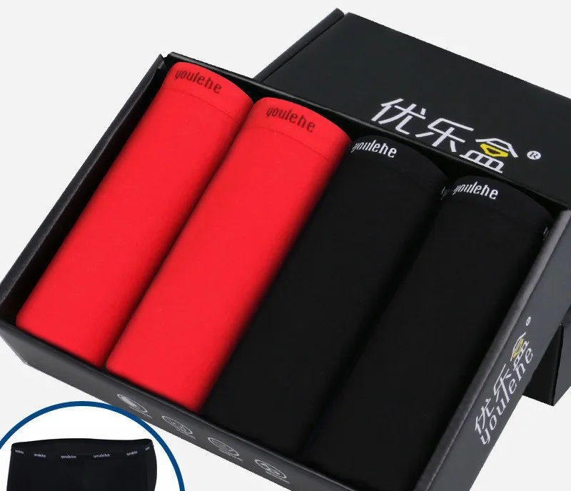 2 red and 2 Black Сексуально трусики трусы для мужские боксеры хлопок раз cuecas боксер и боксер шорты мужчины мужчин нижнее белье моды 4 / припой - Цвет: 2 red and 2 Black