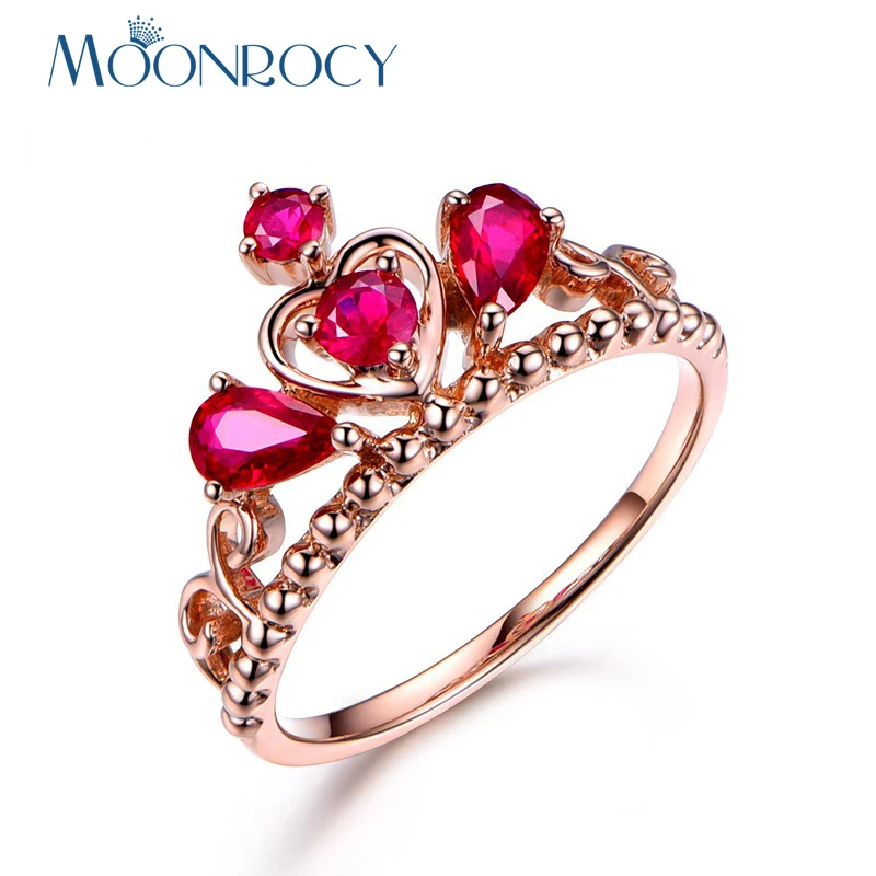 MOONROCY, кольцо с кристаллами, корона, розовое золото, цвет CZ, вечерние, красное кольцо, свадебные украшения для женщин, девочек, подарок, Прямая поставка