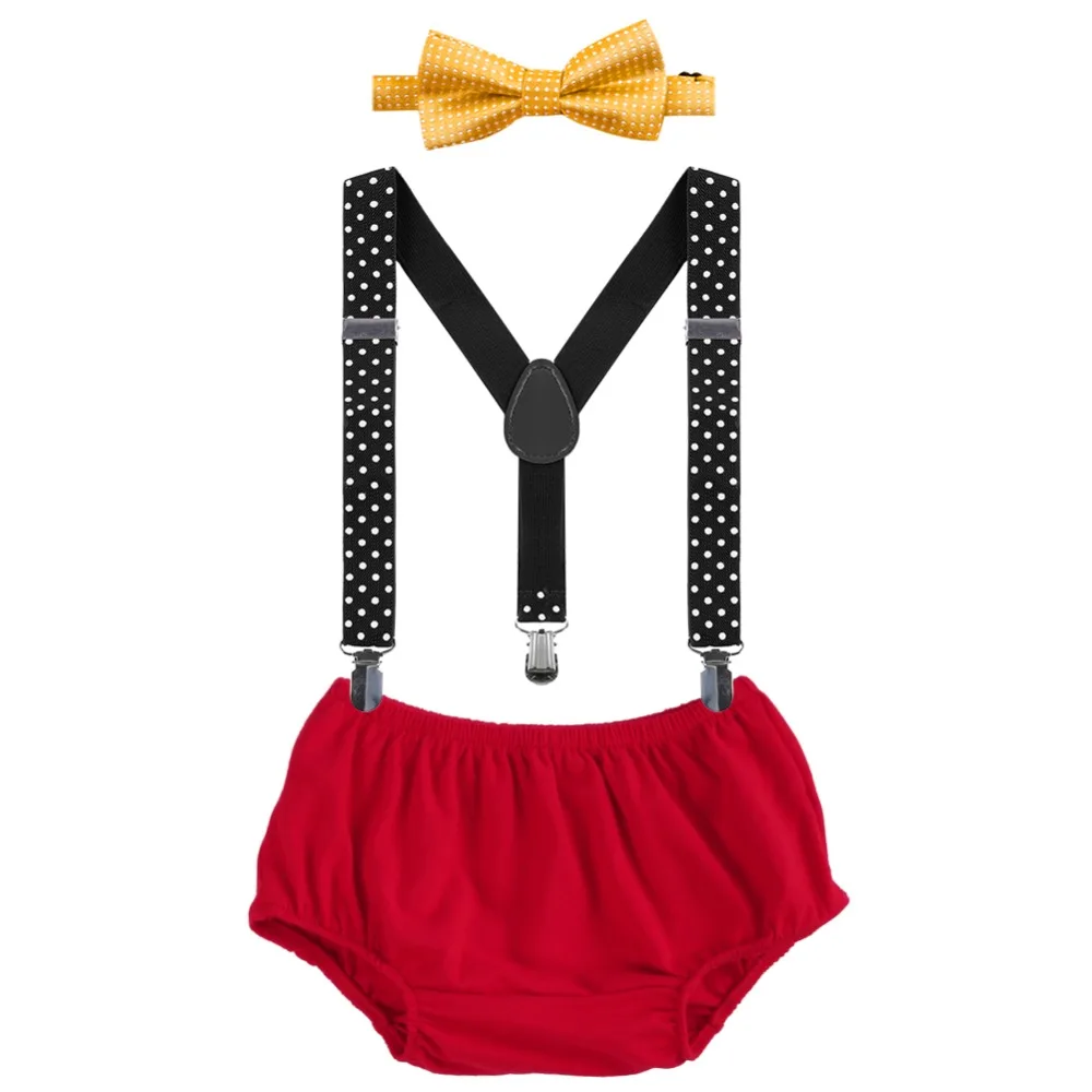 Cute Baby Boy Girl Clothes 3pcs Sets Diaper Cover Bottoms + Suspenders Bow tie Wedding Birthday Cake Smash Outfit | Детская одежда и