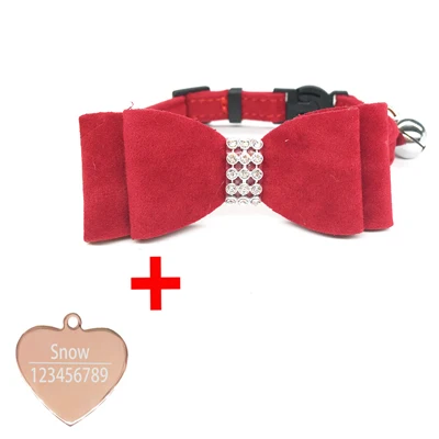 Red heart rose Ошейник для кошек с гравировкой, именная идентификационная бирка, индивидуальный ошейник для кошек, котенок, бант, ожерелье с колокольчиком, розовый, голубой цвета - Цвет: Red heart rose