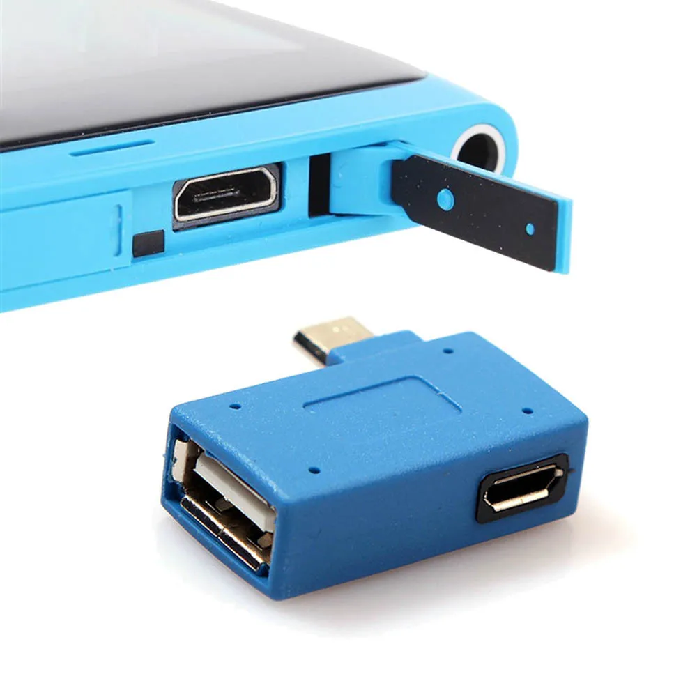 1 шт. микро левый поворот перезаряжаемый OTG адаптер micro USB 2,0 хост-адаптер OTG с USB питания синий для мобильного телефона планшета