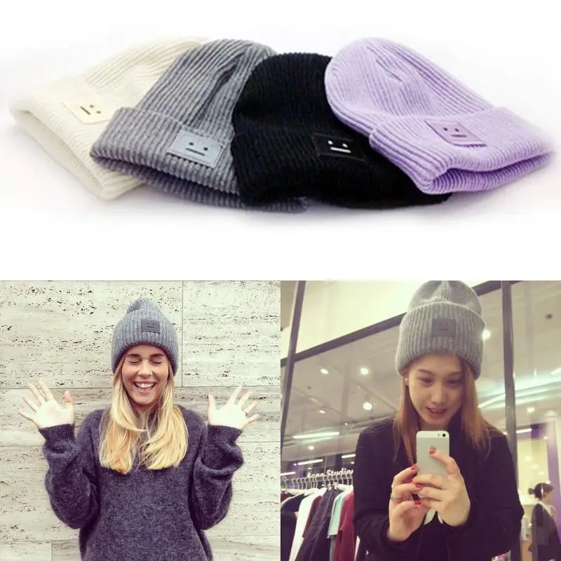 Зимние вязаные шапки square smile для женщин|women beanies|wool caphat hat |