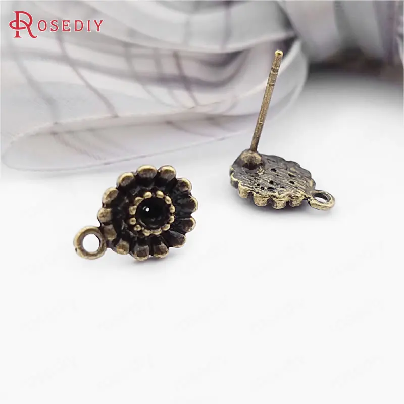 Antique Bronze 20 шт цветок 9 мм Стразы с отверстием 2 мм античный серебряный сплав и сталь иглы цветок серьги-гвоздики Diy ювелирных изделий Аксессуары - Цвет: Antique Bronze