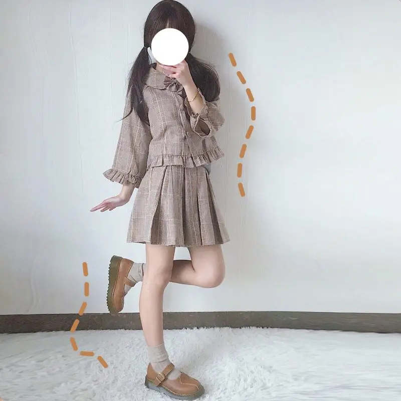 Женский комплект из 2 предметов Mori Girl клетчатый плащ в стиле Питера Пэна с