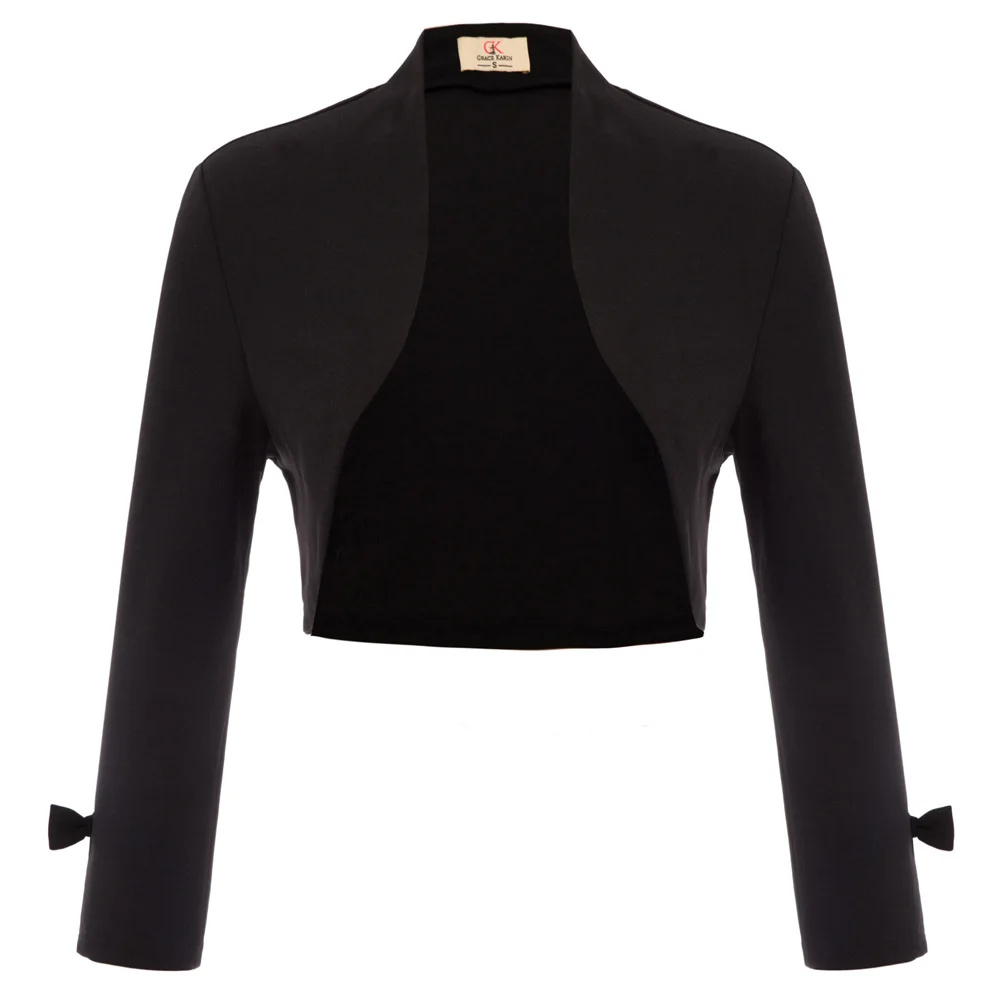 

Grace Karin Women Coat Elegant 9/10 Sleeve Open Front Irregular Hem Shrug Bolero Cropped Length Bow Knot Slim Coats Ladies New
