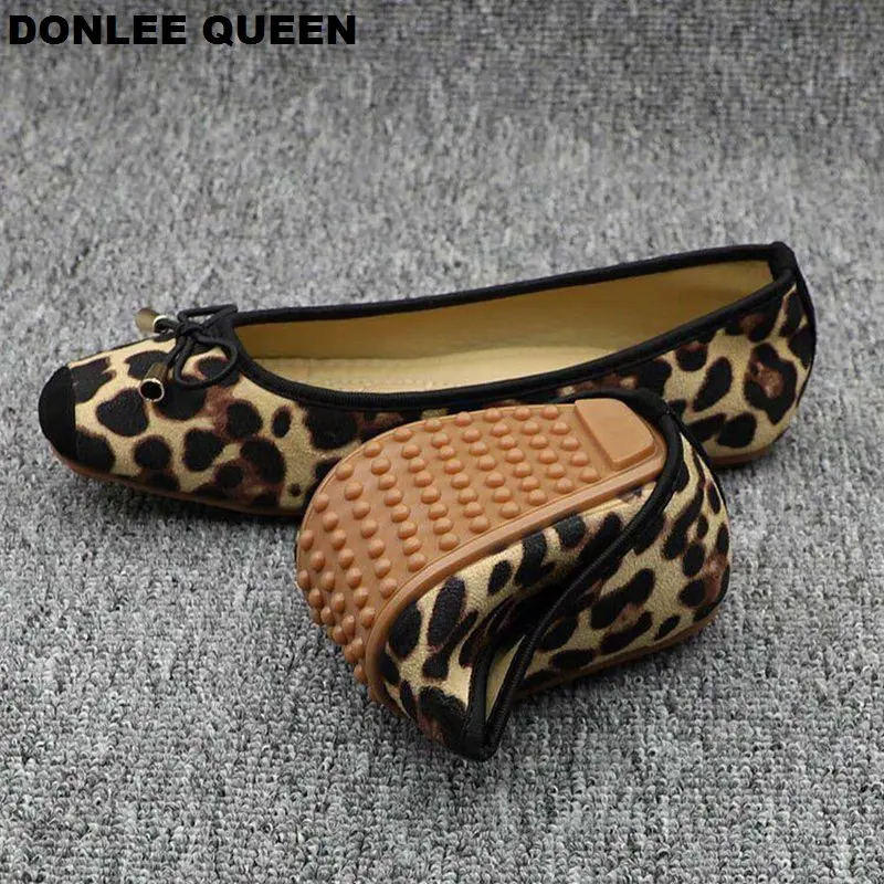 Туфли DONLEE QUEEN женские леопардовые балетки на плоской подошве квадратный носок