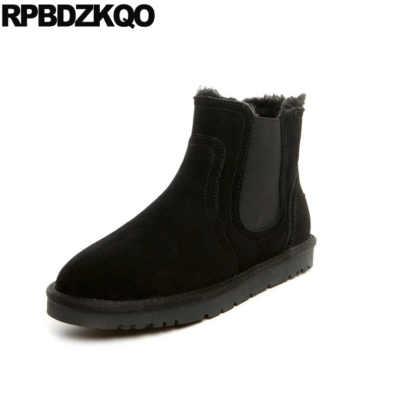 

Faux Fur Chelsea Round Toe Men Slip On Casual Shoes Short Suede Australian Boots Winter Snowboot Booties 2021 Flat Black Snow