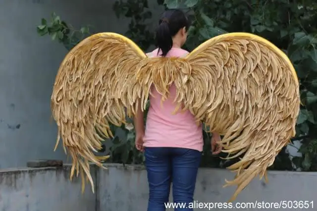 

Custom high quality gold angel feather wings Props for Grand event wedding Easter Halloween shooting EMS free shipping