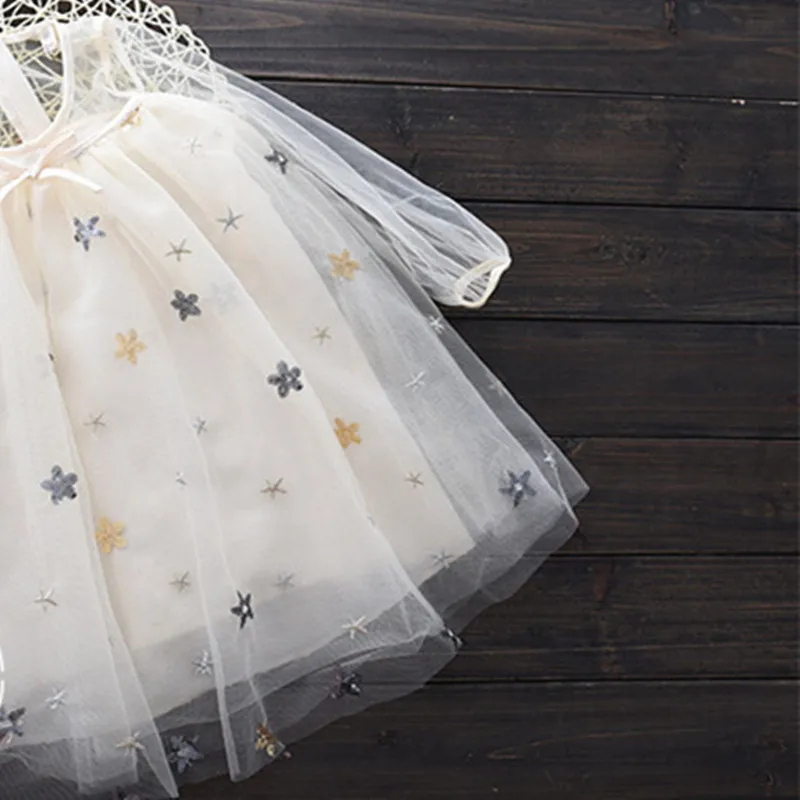 DFXD England Style Baby Lace Princess Dress Long Sleeve Star Print Little Girls Birthday Party Kids Costume Vestido 2-8Y | Детская