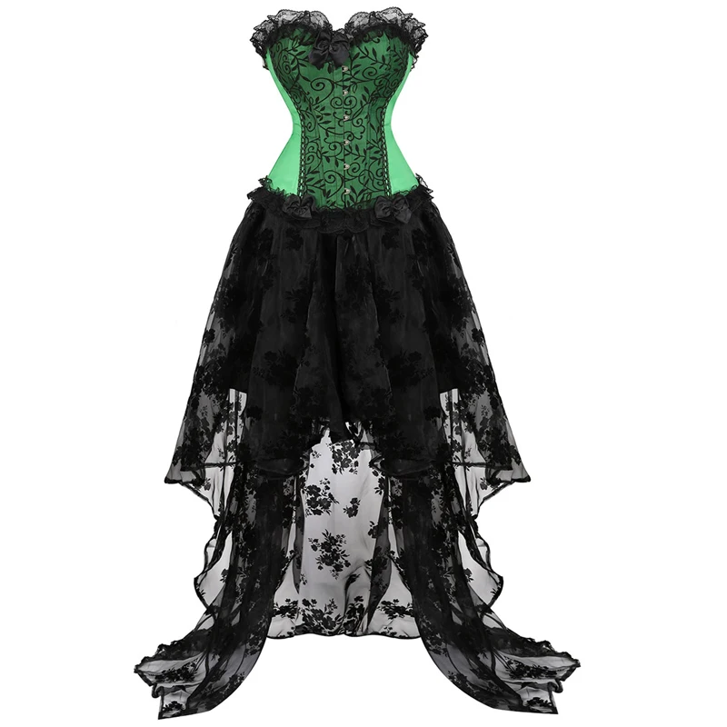 

overbust corset dresses high and low skirt tulle long lace corselet bustier plus size gothic party sexy exotic green purple 6XL
