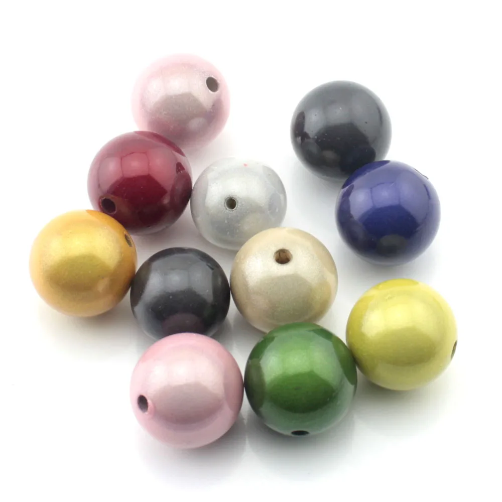 

TEVIDA Q10 50pcs 14 20mm Miracle Beads Reflective Bead Acrylic Round Spacer Beads Pearl DIY for Jewelry Making Mix Color