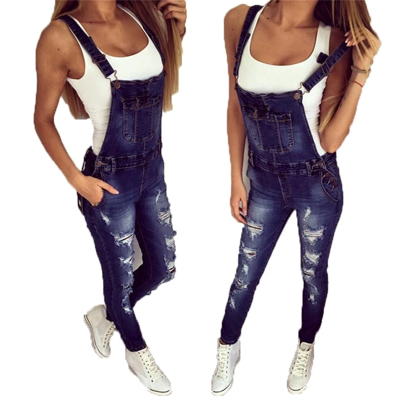 Casual Denim Jumpsuit Summer Ladies Long Pants Rompers Women Jumpsuit Overalls Ripped Jeans Strappy Off Shoulder Boyfriend Jeans
