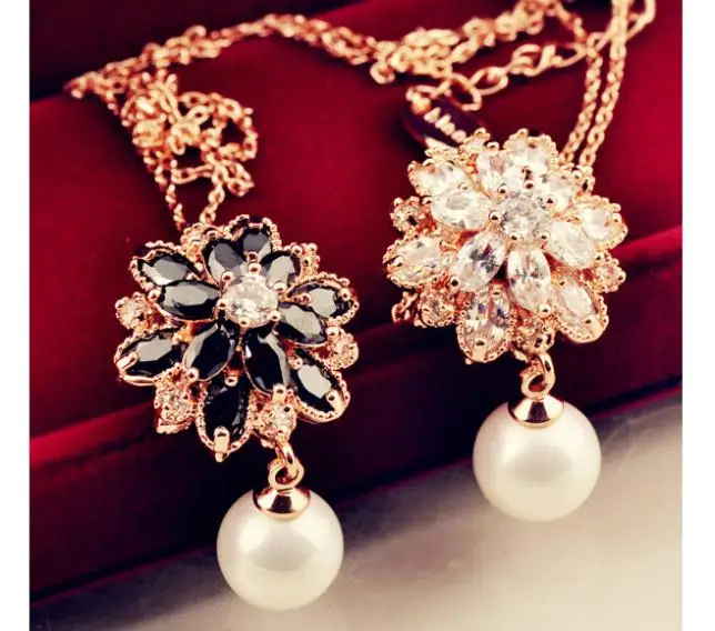 New arrival Romantic Paris famous designer jewelry natural crystal flower design pearl pendant necklace 8089 | Украшения и