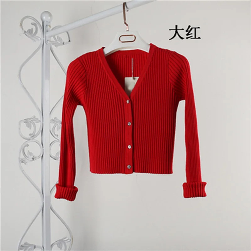 2018 Women Slim V Neck Knitted Cardigan Long Sleeve Cropped Sweaters Ladies Solid Short Cardigans Candy ZY4195 |