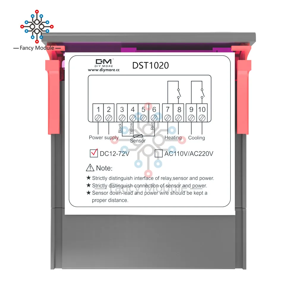 DST1020 DC12V 72 V двойной дисплей цифровой регулятор температуры контроль термостат