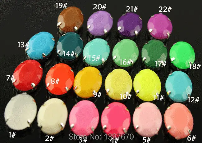 

20pcs/lot 10x14mm oval Candy bright color acrylic sew on stones with silver claw setting used for garment making