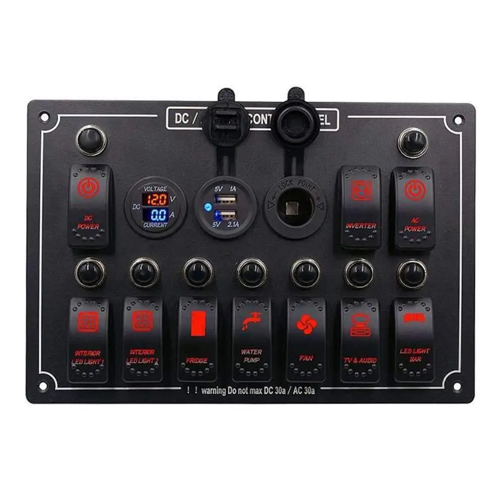 RED LED COLOR 10 комплектов, панель управления, автомобильная, морская, водонепроницаемая, лодка, кулисный переключатель, панель с предохранителем, двойной USB, светодиодный светильник, 12 В, розетка питания, Breake - Цвет: RED LED COLOR