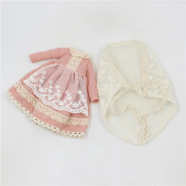 Blyth одежда 1/6 кукла ICY Licca тело леди розовое платье белый шарф Нео - Цвет: Whole set