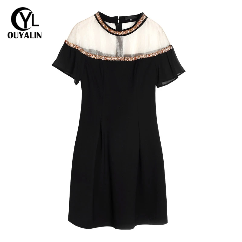 Фото Size-S Diamond Pearl Beaded Black Dresses Sexy See-Through Organza Patchwork Dress Fashion Short Sleeve B3773 Женская одежда Size-S Diamond Pearl Beaded Black Dresses Sexy See-Through Organza Patchwork Dress Fashion Short Sleeve B3773 Женская одежда