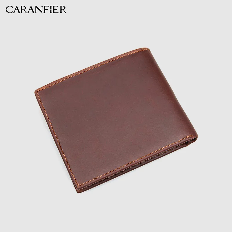 

CARANFIER Mens Wallets Men Genuine Cow Leather Purse Male Crazy Horse Wallet Bi-fold Coin Credit Card Holder Simple Portable Bag