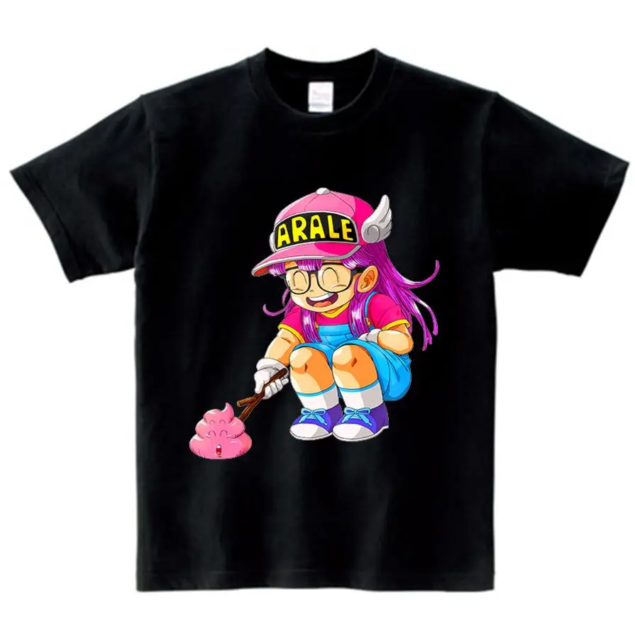 Детская футболка с принтом аниме «Драконий шар Z Arale» топы с короткими рукавами для мальчиков и девочек, футболка детская летняя Милая забавная футболка NN - Цвет: Black childreT-shirt