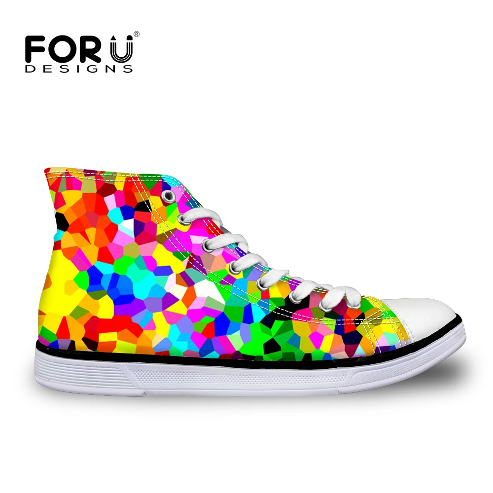 FORUDESIGNS Casual Women Canvas Shoes Rainbow Color Flat for Teenager Girls Ladies High Top chaussure femme | Обувь